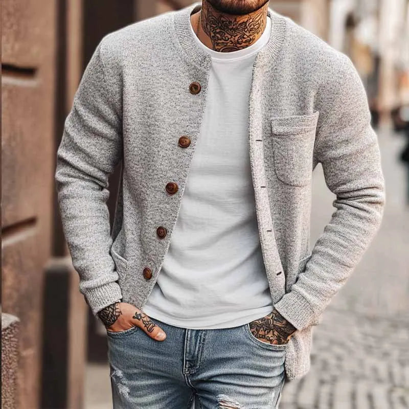 Men Autumn Winter Casual Solid Color Cardigan Knitted Sweater