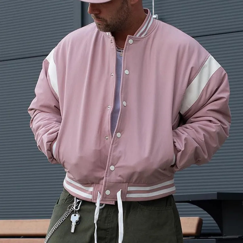 Men Autumn Winter Fashion Casual Pink Long Sleeve Jacket