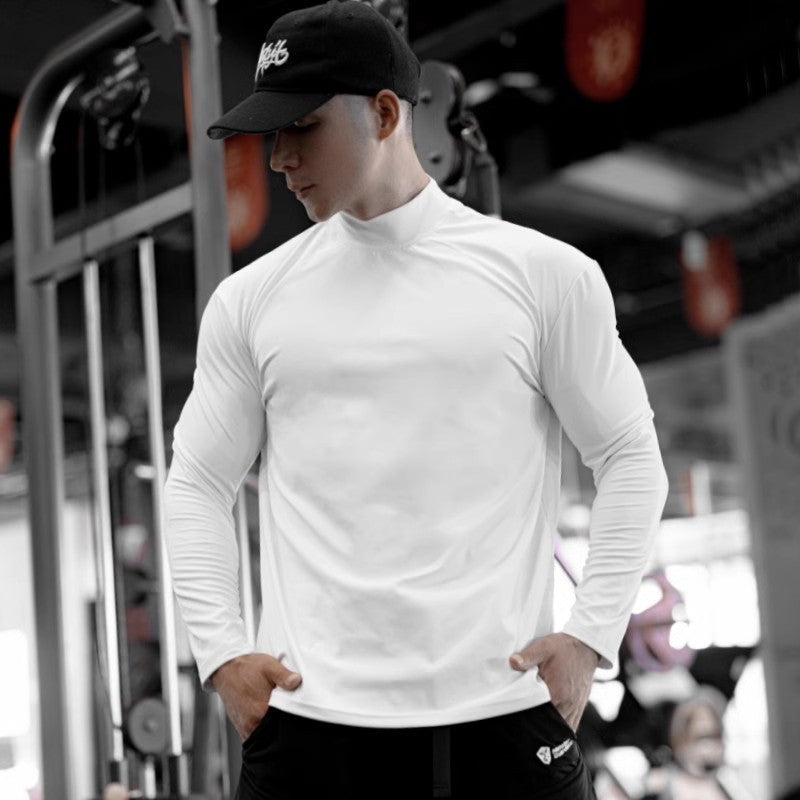 Wholesale Men Casual Sports Basic Solid Color Long Sleeve Turtle Neck T-Shirt