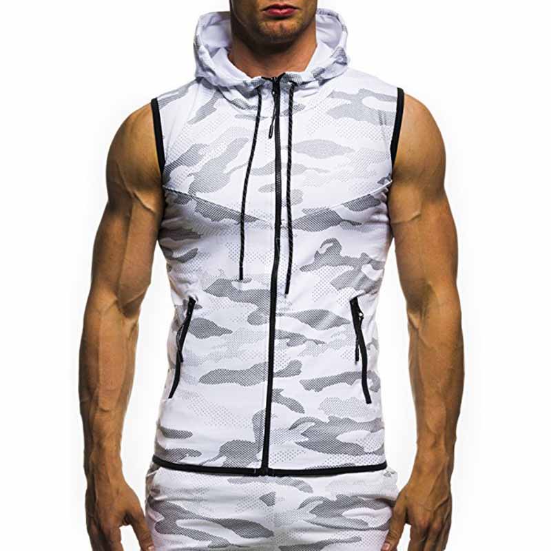 Wholesale Men Fashion Casual Sport Camouflage Print Sleeveless Hooded Vest