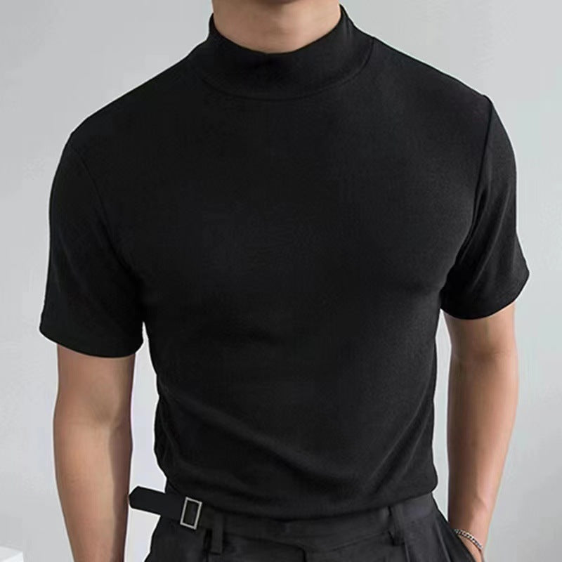 Wholesale Men Fashion Tight Turtleneck Short-Sleeved Solid Color T-Shirt