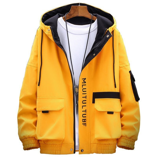 Wholesale Men Spring Autumn Casual Sports Colorblock Letter Plus Size Zipper Hooded Jacket