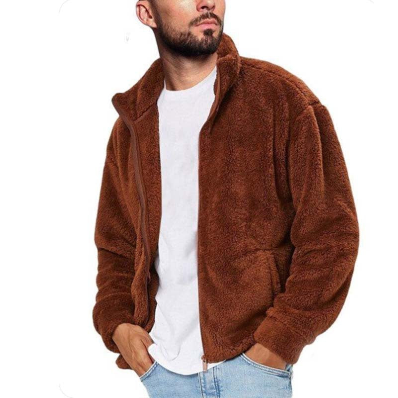 Wholesale Men Autumn Winter Casual Solid Color Plush Coat