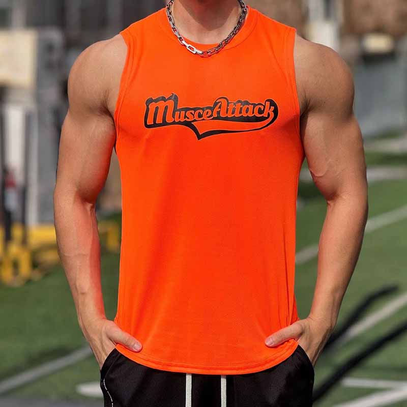 Wholesale Men Basic Casual Sports Alphabet Print Sleeveless Round Neck T-Shirt