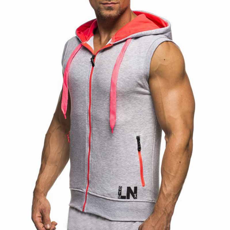 Wholesale Men Fashion Casual Sport Color Matching Alphabet Sleeveless Hooded Vest