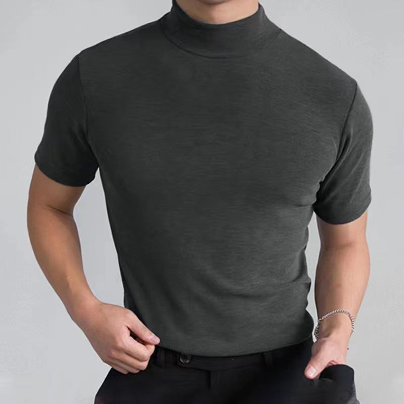 Wholesale Men Fashion Tight Turtleneck Short-Sleeved Solid Color T-Shirt