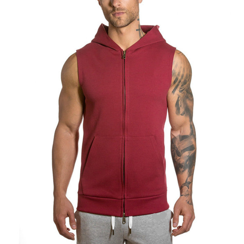 Wholesale Men Casual Tie Hooded Zipper Sleeveless Sports Hoodies