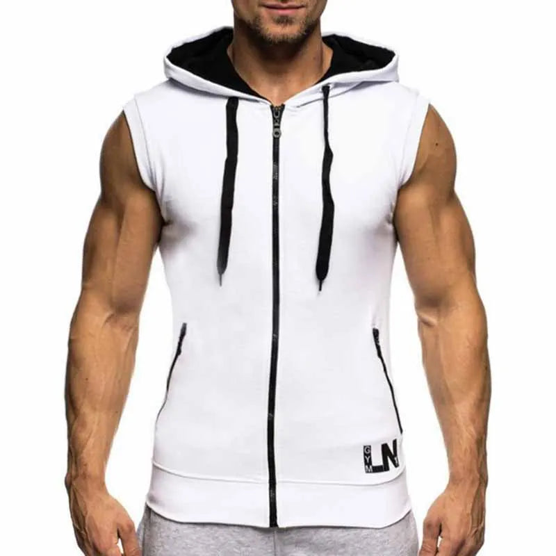 Men Fashion Casual Sport Color Matching Alphabet Sleeveless Hooded Vest