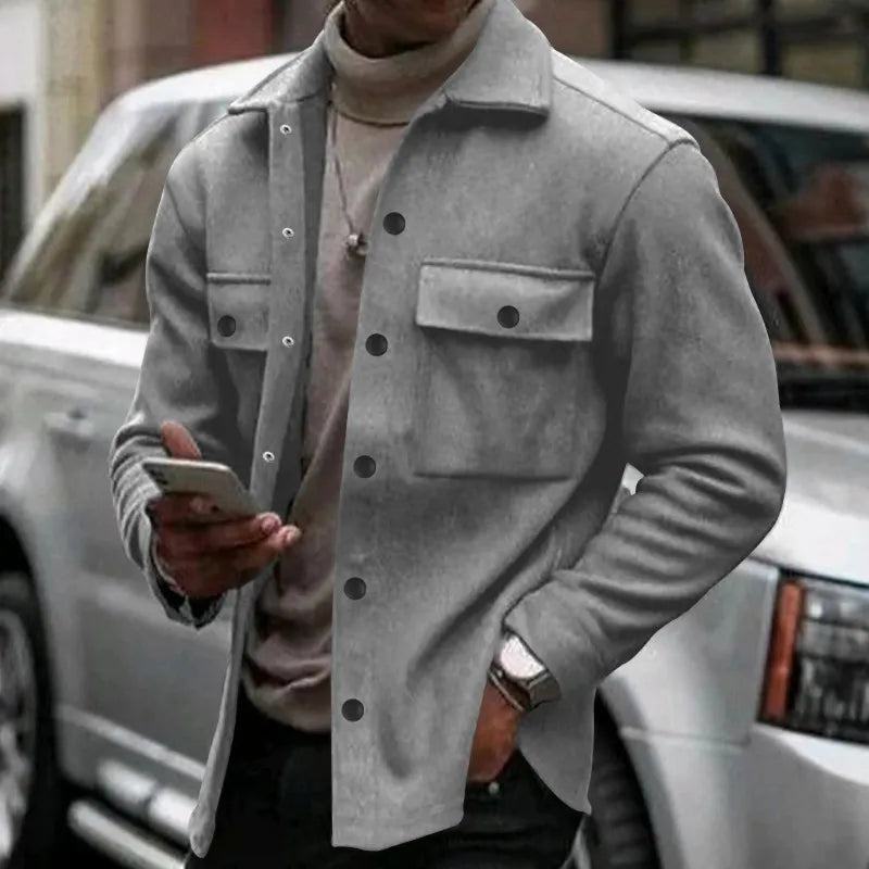 Winter Men Fleece-Lined Jacket Single Breasted Lapel Casual Coat