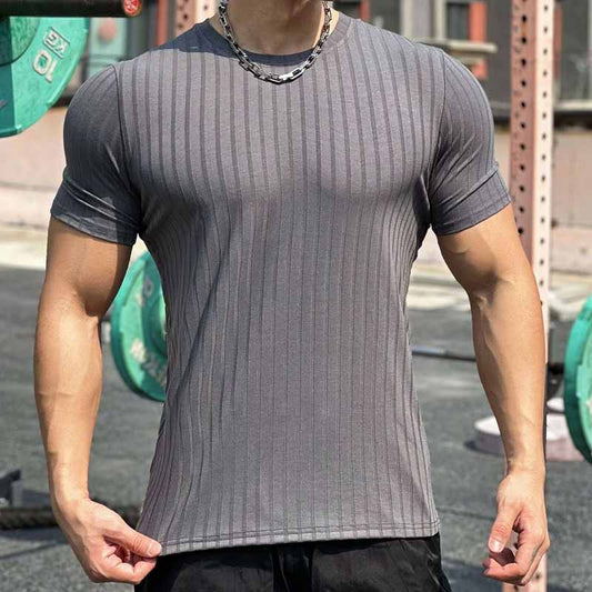 Wholesale Men Fashion Casual Basic Stripe Solid Color Short Sleeve Round Neck T-Shirt