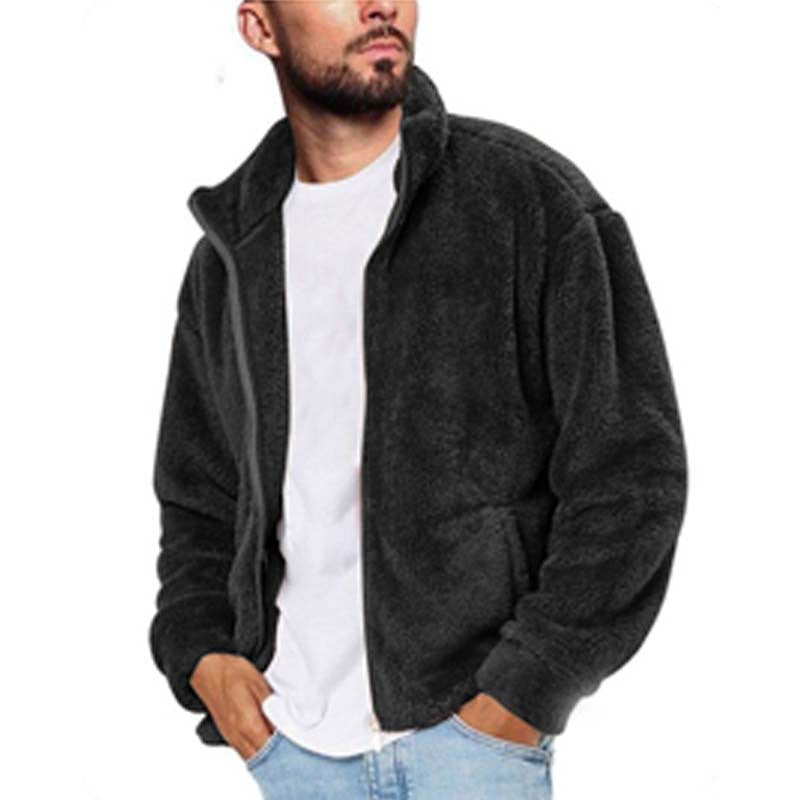 Wholesale Men Autumn Winter Casual Solid Color Plush Coat