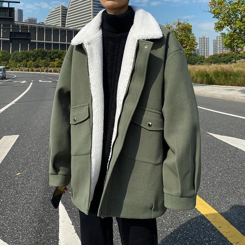 Wholesale Men Autumn Winter Fashion Casual Commuter Solid Color Zipper Lapel Single-Breasted Coat