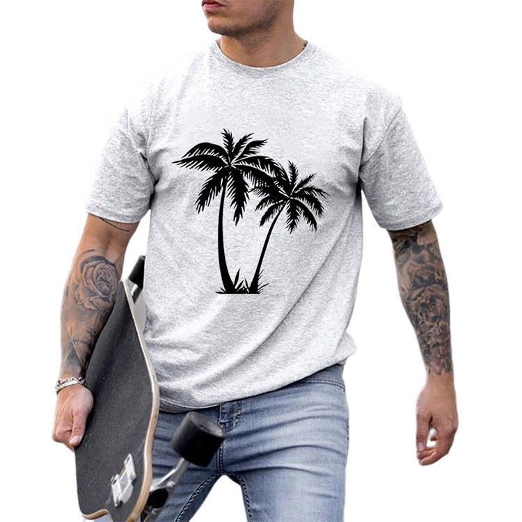 Wholesale Men Fashion Casual Coconut Print Plus Size Short Sleeve Round Neck T-Shirt