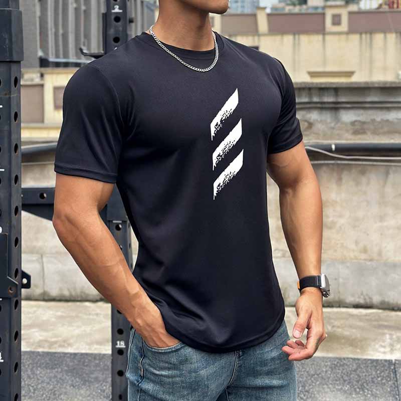 Wholesale Men Casual Basic Sport Stripe Print Short Sleeve Round Neck T-Shirt