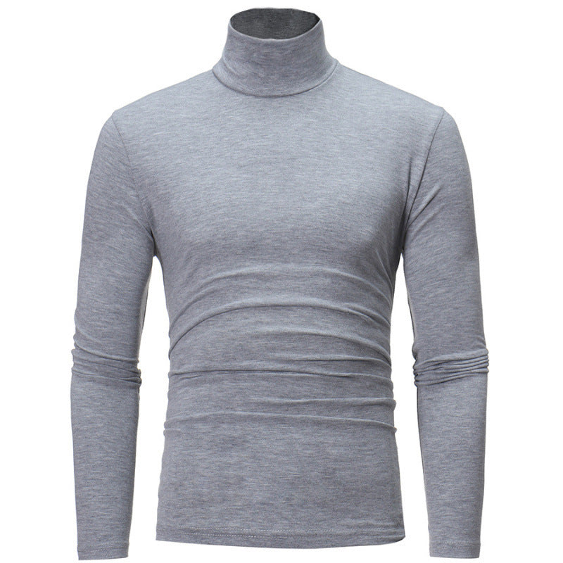 Wholesale Men Casual Slim Solid Color High Neck Long Sleeve Tight T-Shirt