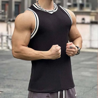 Men'S Casual Sports Color Matching Rib Knit Sleeveless Tank Top