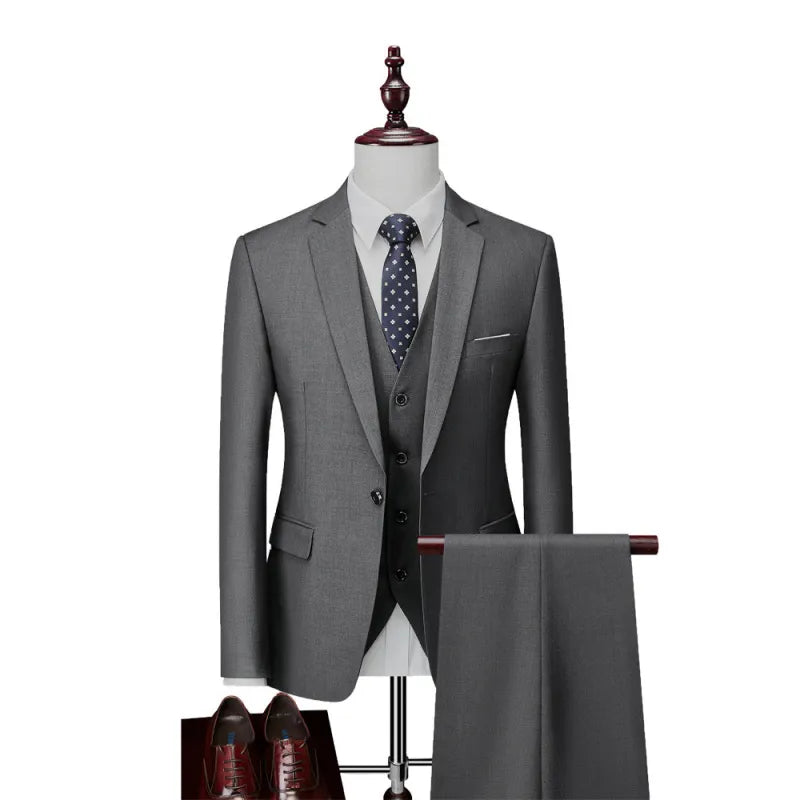 Men Fashion Solid Color Casual Wedding One Button Suit Three-Pieces Set