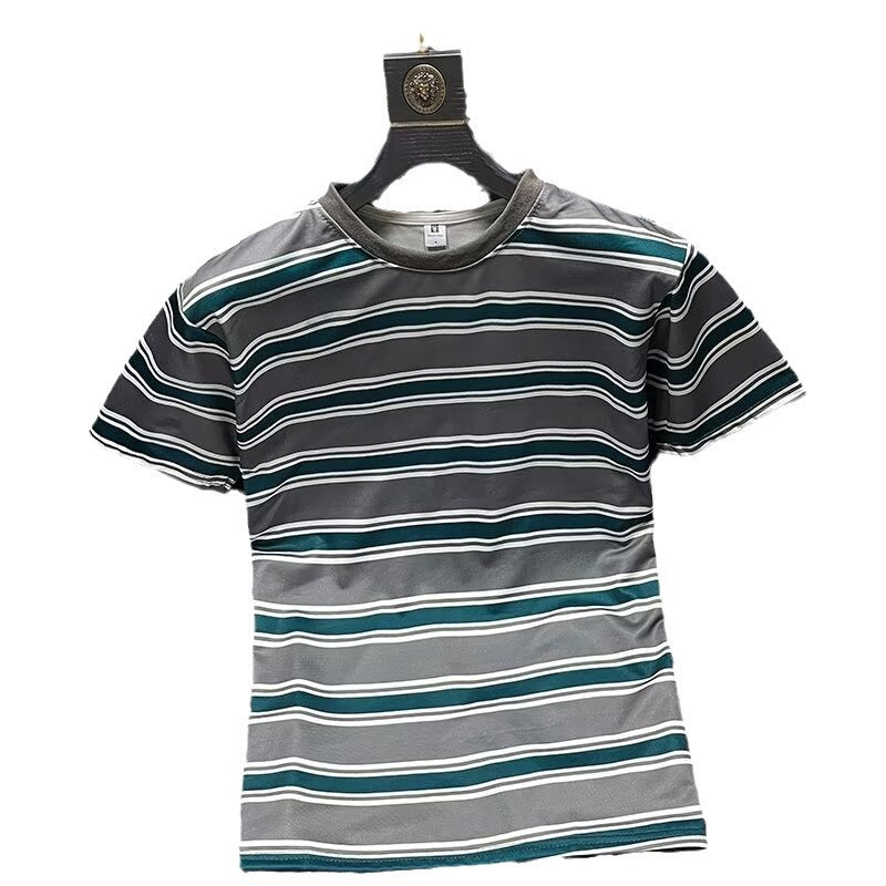 Wholesale Men Fashion Casual Basic Stripe Print Short Sleeve T-Shirt