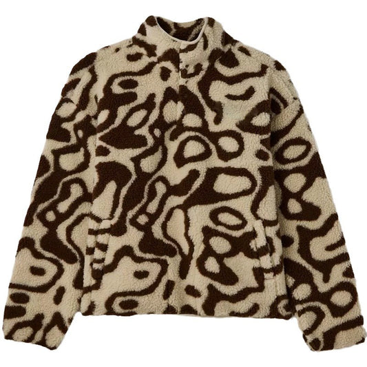 Wholesale Men Autumn Winter Casual Leopard Stand Collar Plush Coat