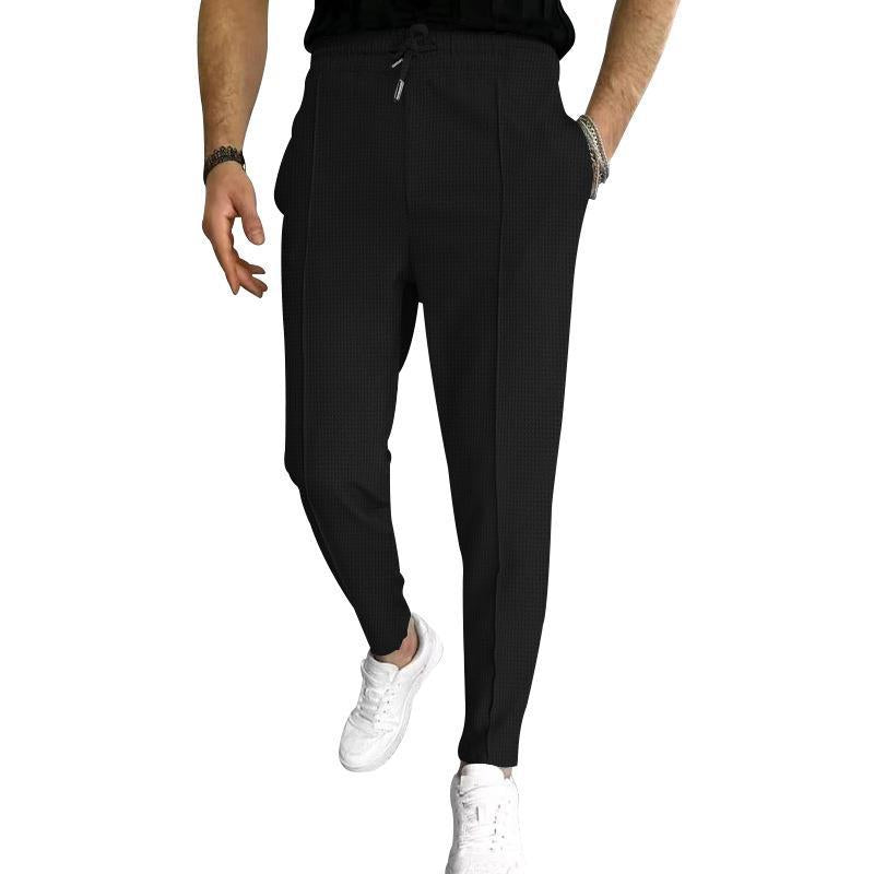 Wholesale Men Fashion Casual Basic Solid Color Waffe Drawstring Waist Pants