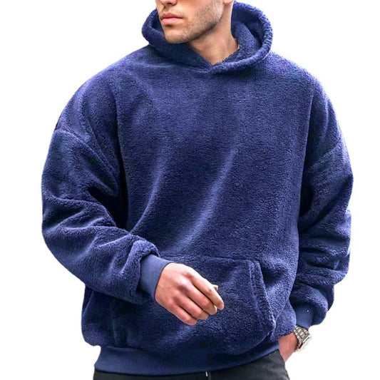 Wholesale Men Fall Winter Fashion Casual Solid Color Fleeces Long Sleeve Sports Hoodies