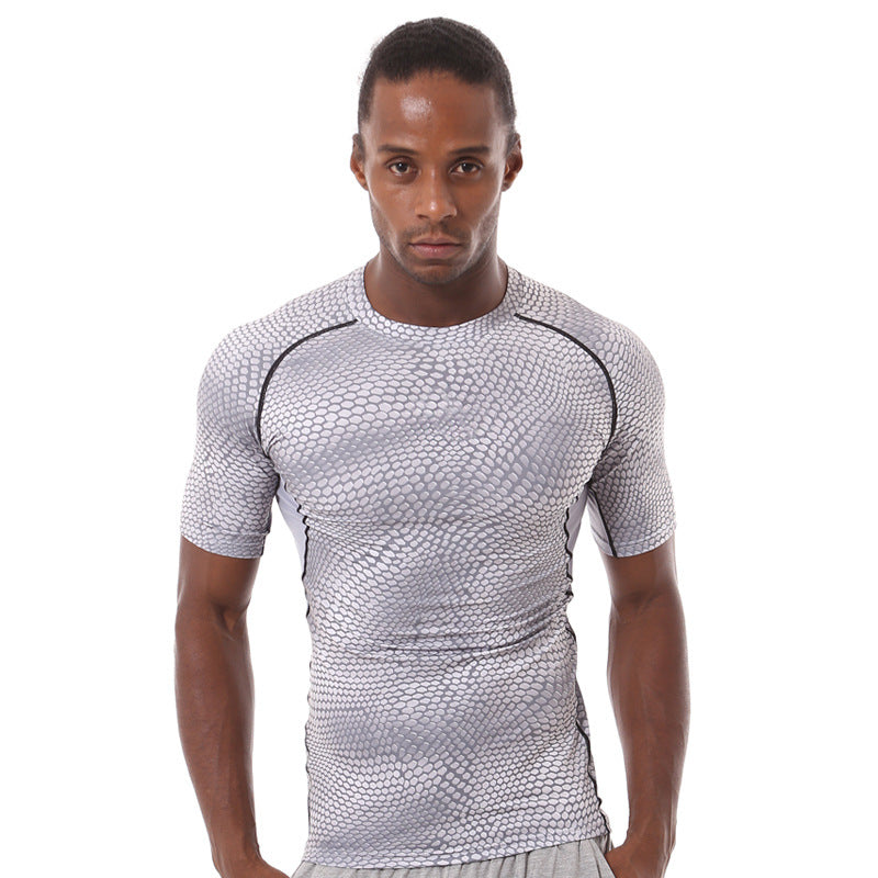 Wholesale Men Casual Basic Quick Drying Snake Short Sleeve Round Neck Sports Tight T-Shirt