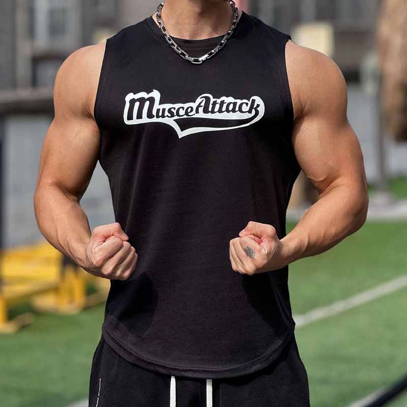 Wholesale Men Basic Casual Sports Alphabet Print Sleeveless Round Neck T-Shirt