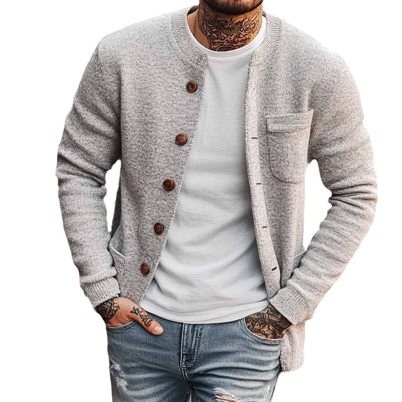 Wholesale Men Autumn Winter Casual Solid Color Cardigan Knitted Sweater