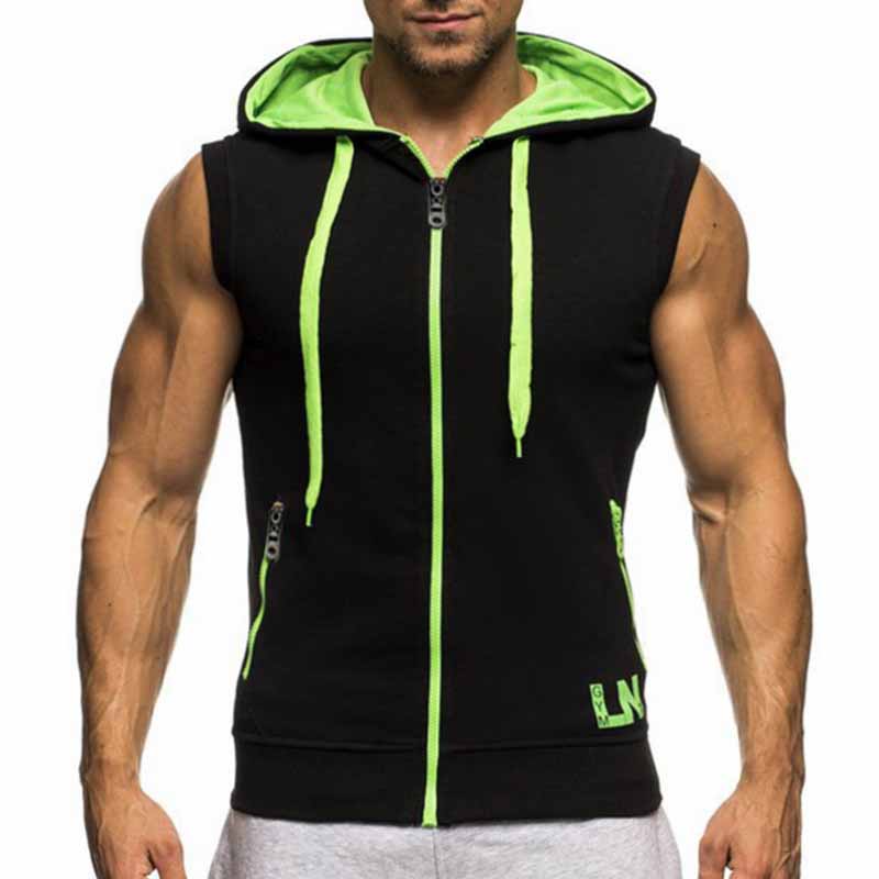 Wholesale Men Fashion Casual Sport Color Matching Alphabet Sleeveless Hooded Vest