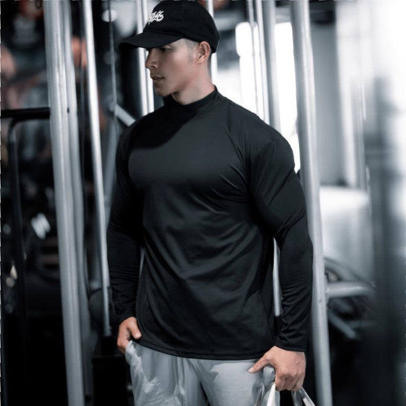 Wholesale Men Casual Sports Basic Solid Color Long Sleeve Turtle Neck T-Shirt