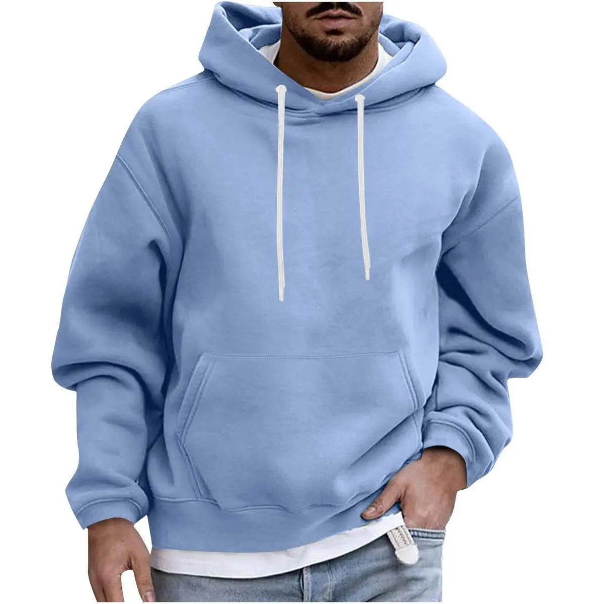 Men Fall Winter Fashion Casual Basic Solid Color Plus Size Fleeces Long Sleeve Sports Hoodies