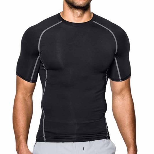 Wholesale Men Casual Basic Stripe Quick Drying Short Sleeve Round Neck Sports Tight T-Shirt