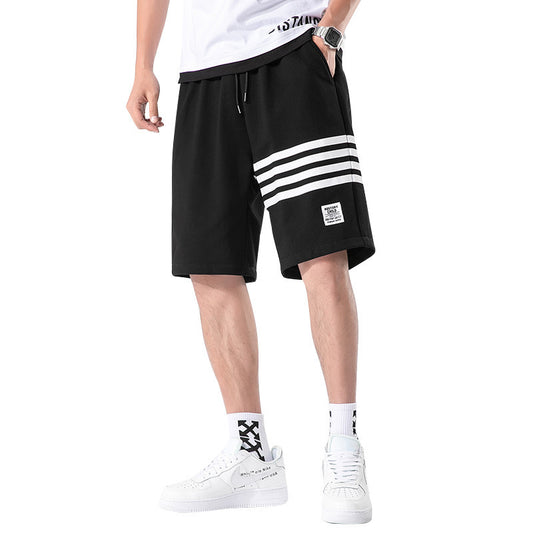 Wholesale Men Casual Striped Print Tethered Mid Waist Loose Shorts