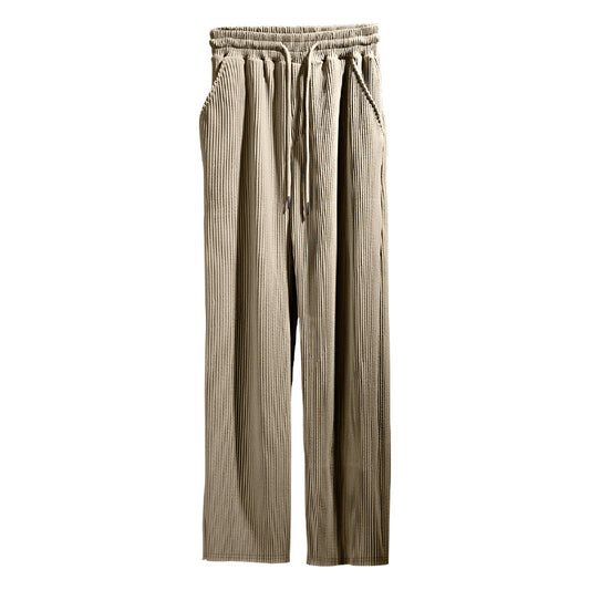 Wholesale Men Fashion Casual Basic Versatile Solid Color Stripe Wide Leg Trousers