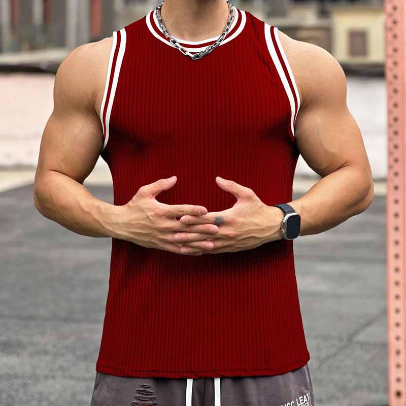 Wholesale Men'S Casual Sports Color Matching Rib Knit Sleeveless Tank Top