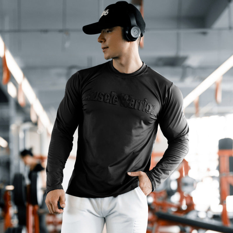 Wholesale Men Casual Sports Basic Solid Color Letter Long Sleeve Round Neck T-Shirt