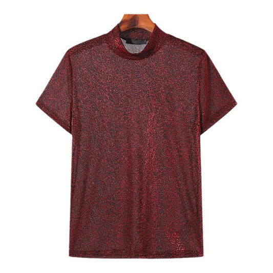 Wholesale Men Fashion Sexy Casual Texture Short Sleeve Turtle Neck T-Shirt