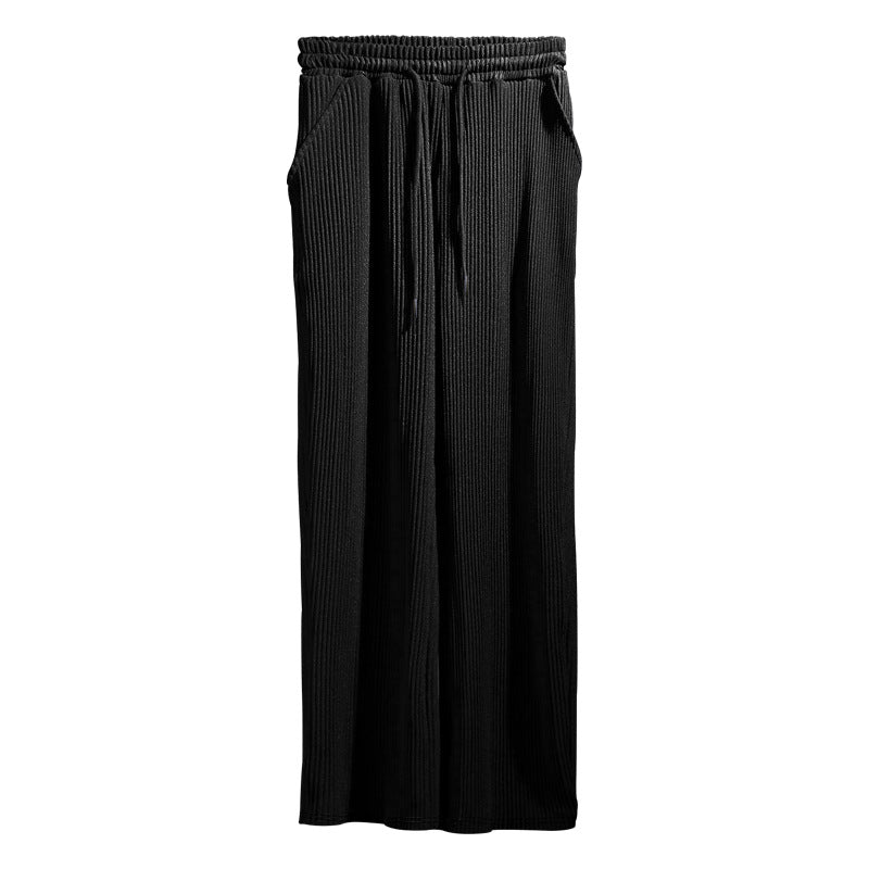 Wholesale Men Fashion Casual Basic Versatile Solid Color Stripe Wide Leg Trousers