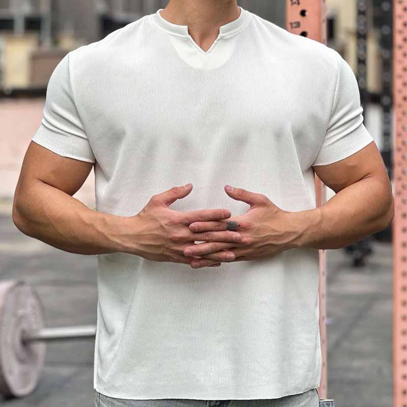 Wholesale Men Fashion Casual Basic Solid Color Short Sleeve V Neck T-Shirt