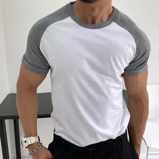 Wholesale Men Summer Fashion Casual Sports Basic Colorblock Short Sleeve Round Neck Plus Size T-Shirt