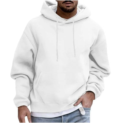 Men Fall Winter Fashion Casual Basic Solid Color Plus Size Fleeces Long Sleeve Sports Hoodies