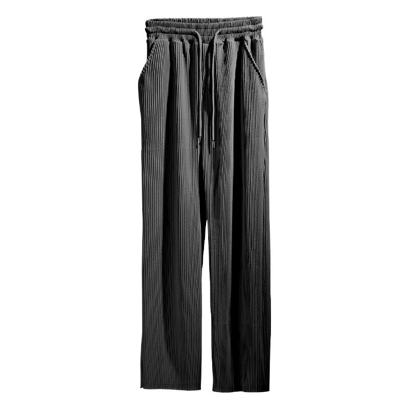 Wholesale Men Fashion Casual Basic Versatile Solid Color Stripe Wide Leg Trousers