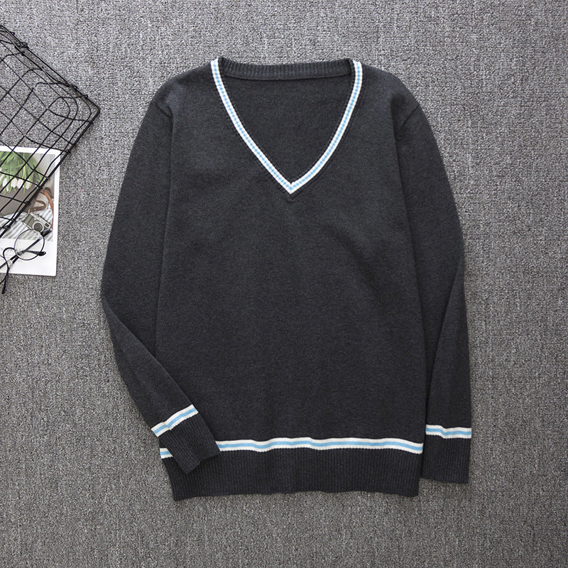 Wholesale Simple Neutral V-Neck Long-Sleeve Knitted Sweater