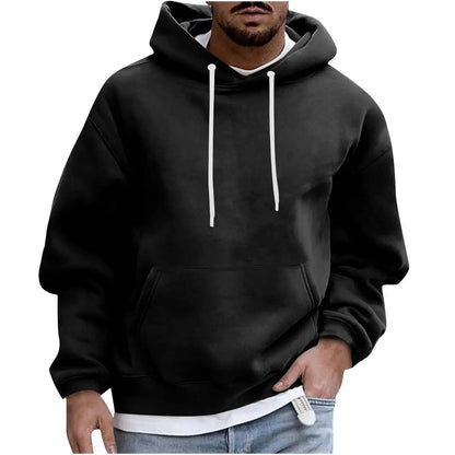 Men Fall Winter Fashion Casual Basic Solid Color Plus Size Fleeces Long Sleeve Sports Hoodies