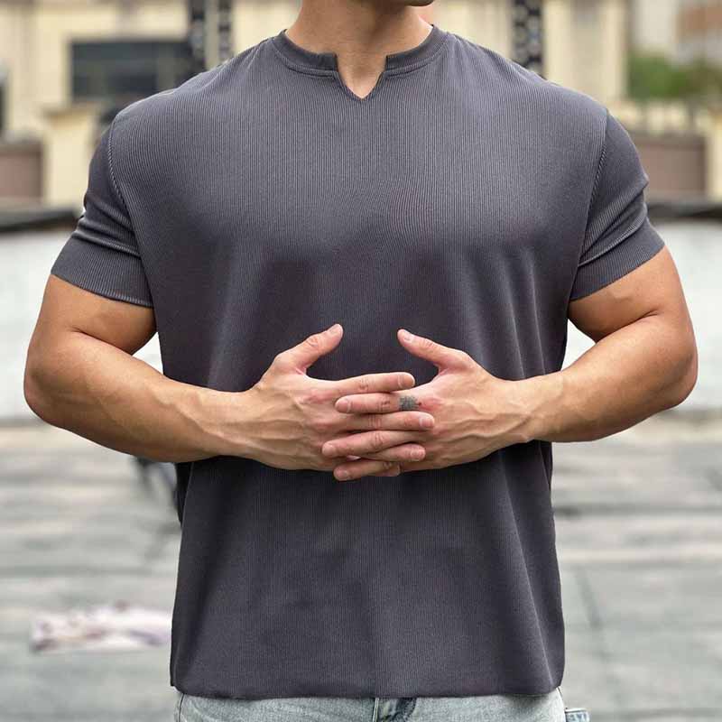 Wholesale Men Fashion Casual Basic Solid Color Short Sleeve V Neck T-Shirt