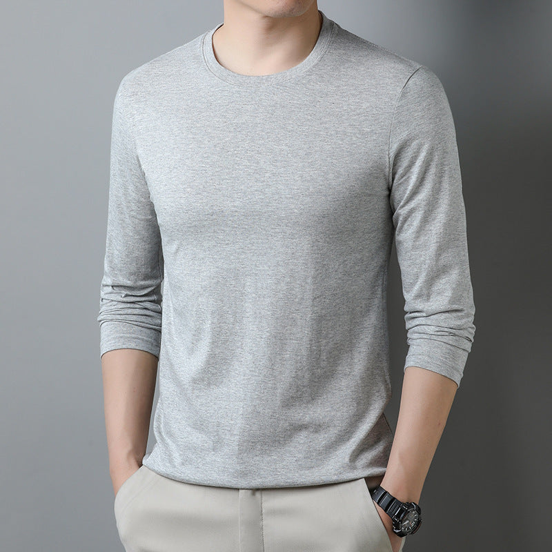 Wholesale Men Casual Basic Commuter Solid Color Long Sleeve Round Neck Base Plus Size T-Shirt