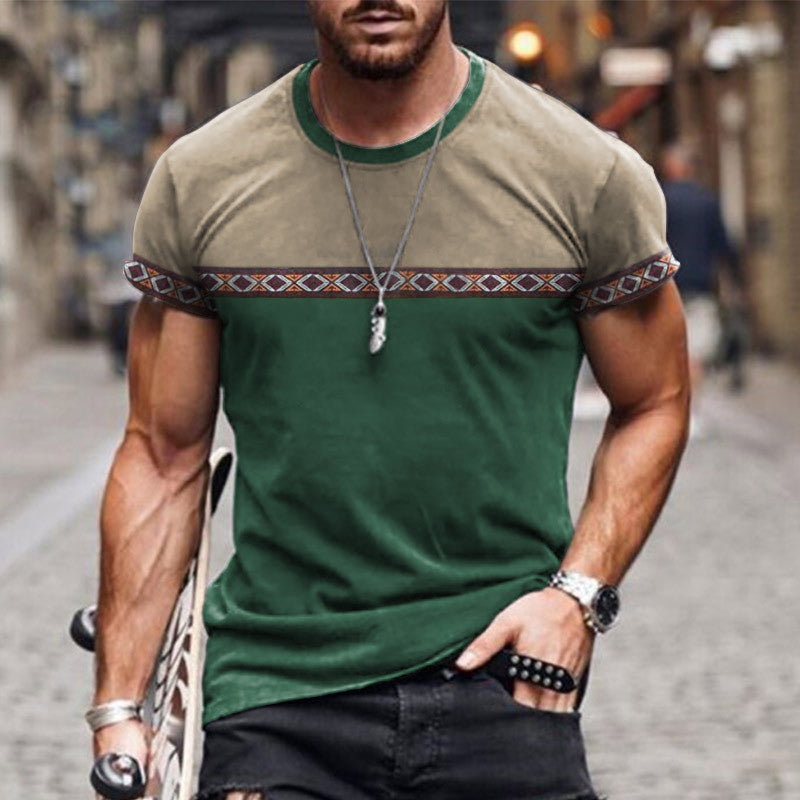 Wholesale Men Fashion Casual Colorblock Round Neck Plus Size Short Sleeve T-Shirt