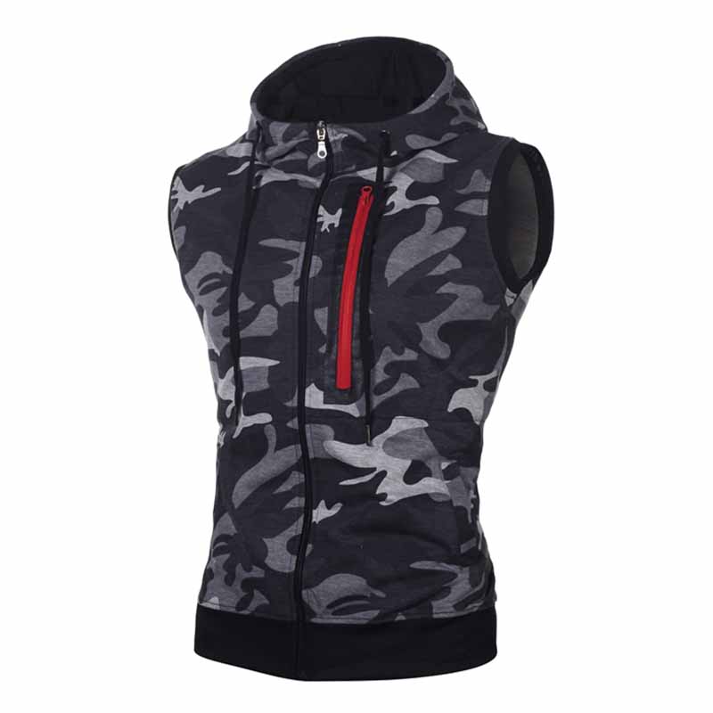 Wholesale Men Fashion Casual Sport Camouflage Print Sleeveless Hooded Vest