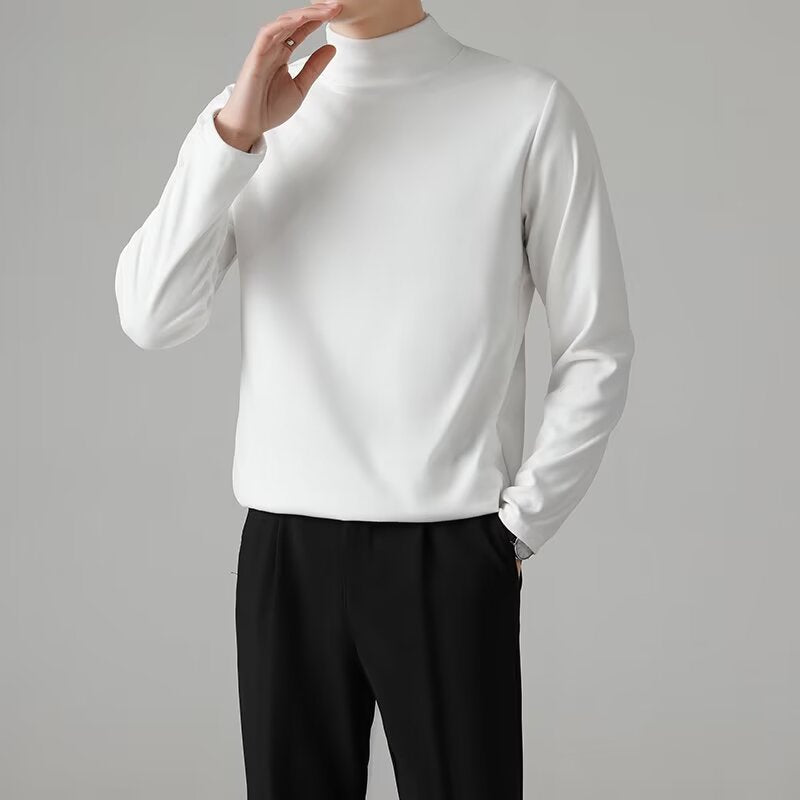 Wholesale Men Basic Casual Solid Color Plus Size Long Sleeve Turtle Neck T-Shirt