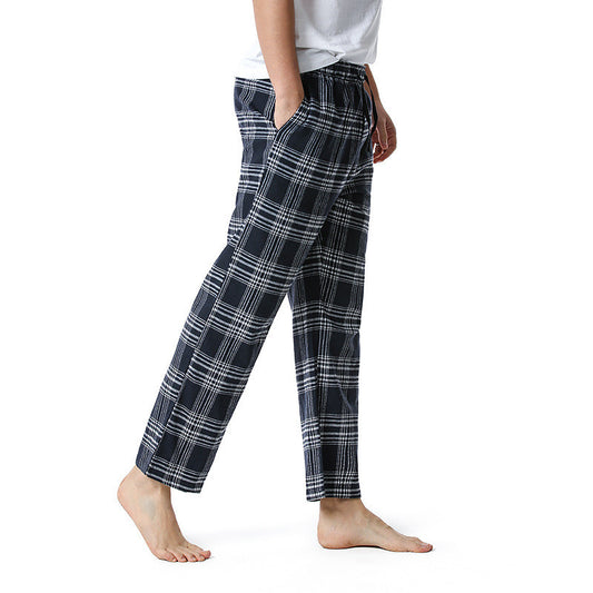 Wholesale Men Basic Plaid Straight Mid Waist Home Casual Pants